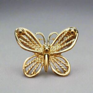 Vintage Napier Butterfly Brooch – Gold Tone Rope Detail – Signed